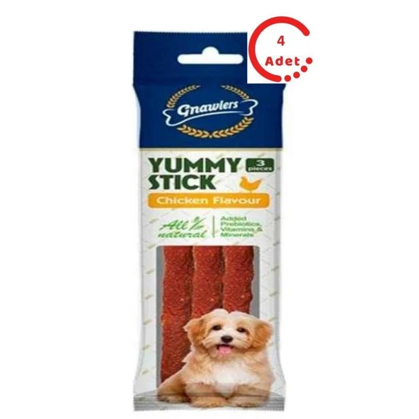 Gnawlers Yummy Köpek Ödülü Tavuklu 3'lü Paket x 4 Adet