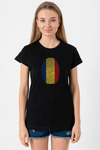 Romania Fingerprint Siyah Kadın Tshirt