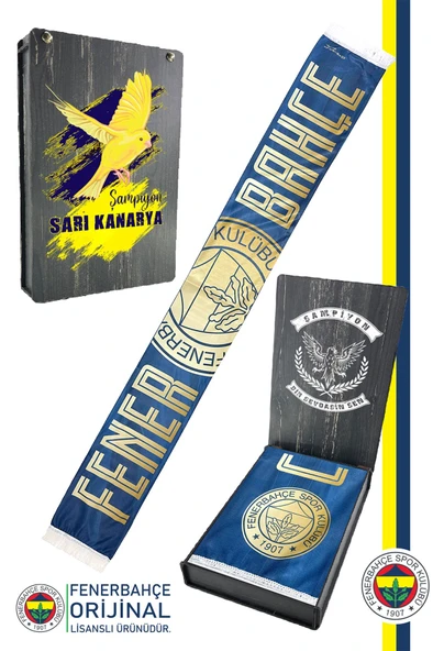 Fenerbahçe Orijinal Lisanslı Canım Feda Olsun Fenerbahçe Şal Atkı Kanarya Baskılı Ahşap Kutulu