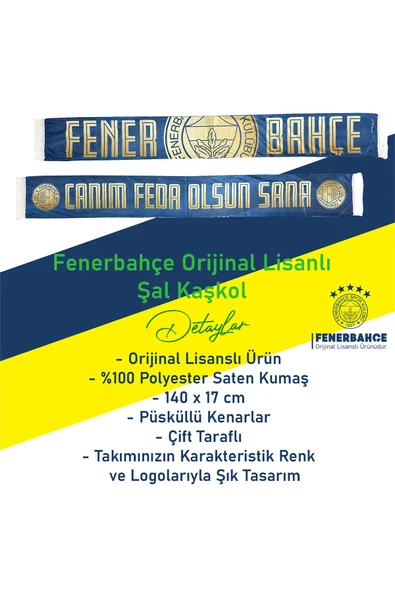 Fenerbahçe Orijinal Lisanslı Canım Feda Olsun Fenerbahçe Saten Şal Atkı - 2