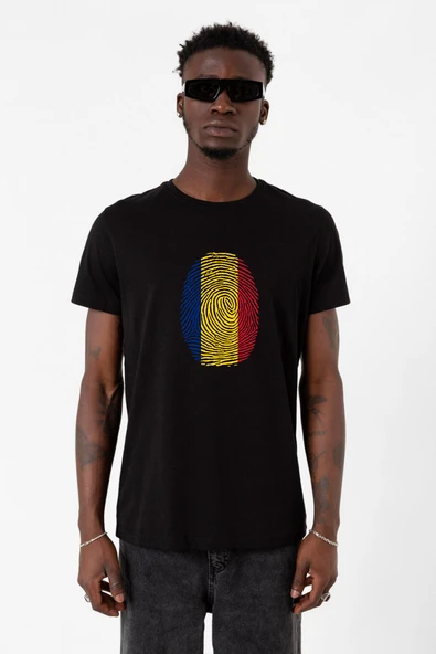 Romania Fingerprint Siyah Erkek Tshirt