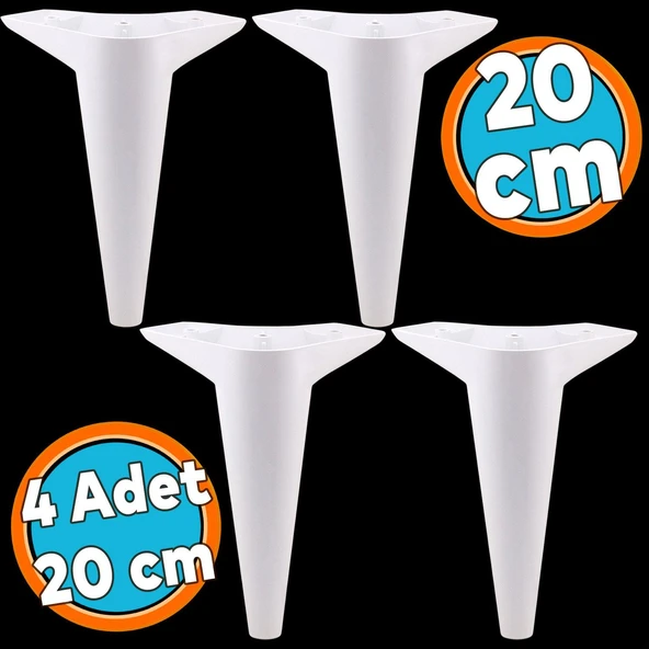 Mobilya Kanepe Sehpa TV Ünitesi Koltuk Ayağı 20 cm Beyaz Baza Ayak 4 Adet ürün görseli