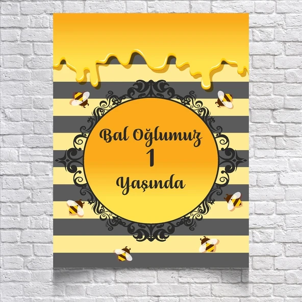 Bal Temalı Doğum Günü Afişi Resimli 50x70 Cm