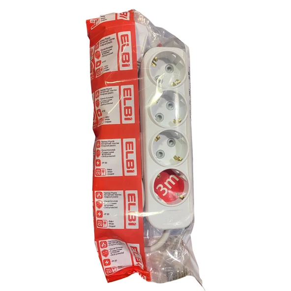 Elbi Myra Dörtlü Çocuk Korumalı Topraklı Grup Priz 3 MT