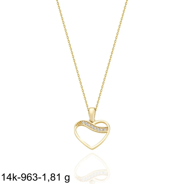 Işıltılı Minik Kalp Çok Şık Hediyelik Günlük 14 Ayar Altın Kolye - Resim 2