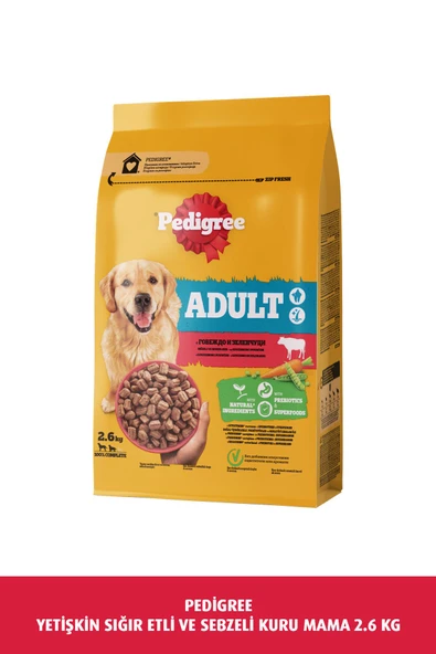 Pedigree YETİŞKİN SIĞIR ETLİ VE SEBZELİ KURU MAMA 2.6 KG