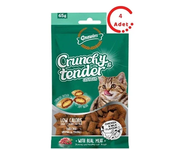 Gnawlers Kedi Ödülü Crunchy & Tender Tavuklu ve Sütlü 65 Gr x 4 Adet