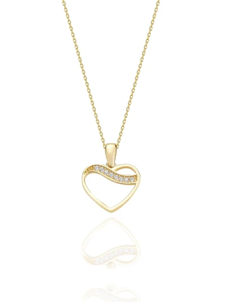 Işıltılı Minik Kalp Çok Şık Hediyelik Günlük 14 Ayar Altın Kolye ürün görseli