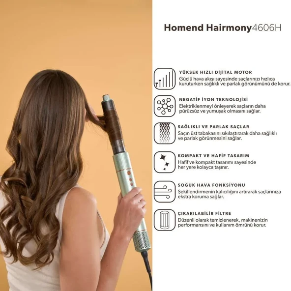Homend Hairmony 4606H Saç Kurutma ve Şekillendirme Seti Su Yeşili - 8