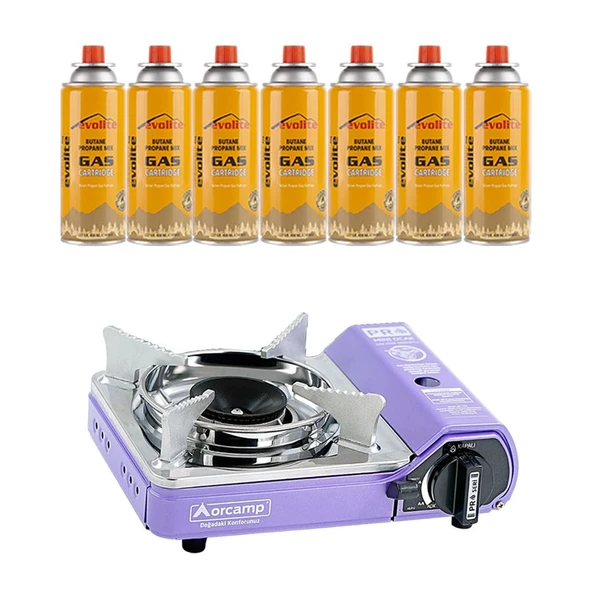 Orcamp Mini Portatif Kamp Ocağı Mor + 7 Evolite 227 gr Gaz Kartuşu EVO-005-A6