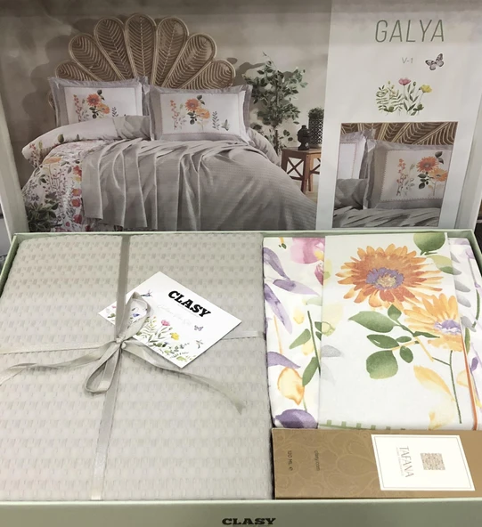 Clasy %100 Pamuk Çift Kişilik Pikeli Nevresim Takımı Oda Kokusu Hediye - 2