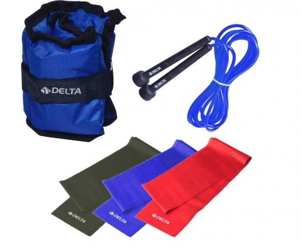 Delta 120x7,5cm 3lü Pilates Bandı 2Kg x2 Ayak Ağırlığı Atlama İpi