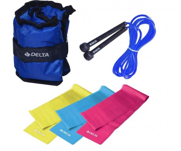 Delta 90x7,5 cm 3lü Pilates Bandı 2Kg x2 Ayak Ağırlığı Atlama İpi
