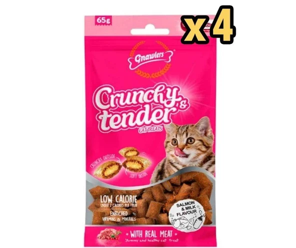 Gnawlers Kedi Ödülü Crunchy & Tender Somonlu ve Sütlü 65 Gr x 4 Adet