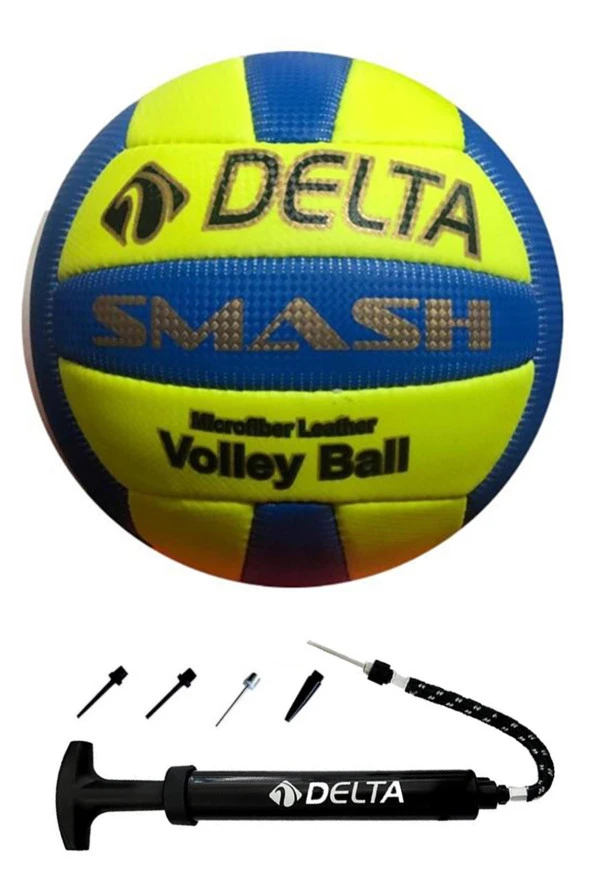 Delta Smash El Dikişli 5 Numara Voleybol Topu + Çift Yönlü Çok Fonksiyonel Top Pompası Seti