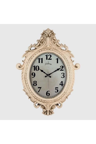 731-CV DUVAR SAATİ KREM RENGİ ÇERÇEVE ÇAP:73cm x 54cm VİNTAGE TAÇLI EKSİTME DEKO