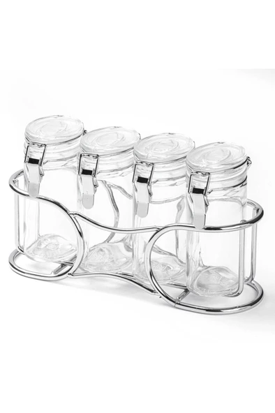 TANTİTONİ KİLİT KAPAKLI STANDLI 4LÜ CAM BAHARATLIK SETİ 100ML