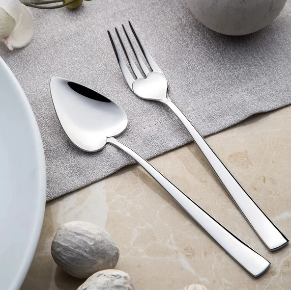 Nehir Can & Canan 12 Adet Sade Tatlı Çatal Kaşık Takımı