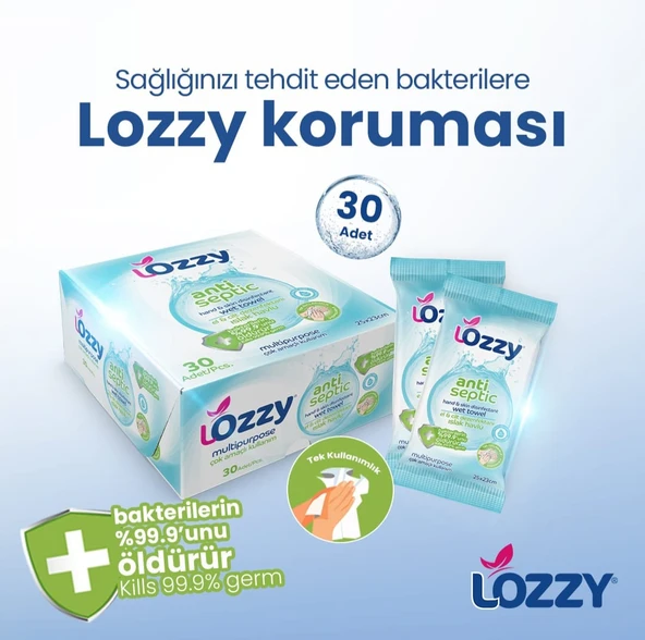 Lozzy El ve Cilt Dezenfektan Mendilleri - 30'lu Antiseptik Mendil Paketi