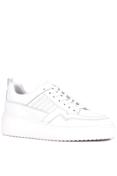 Shoetyle - Beyaz Hakiki Deri Bağcıklı Erkek Sneaker 115-K502 - Resim 4