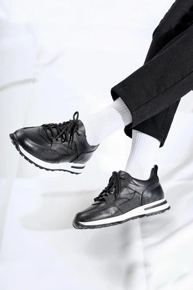 Shoetyle - Siyah Hakiki Deri Bağcıklı Erkek Sneaker 115-K511 ürün görseli