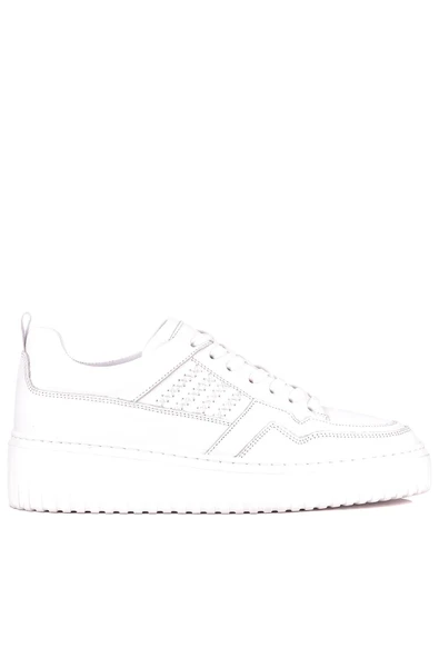 Shoetyle - Beyaz Hakiki Deri Bağcıklı Erkek Sneaker 115-K502 - Resim 2