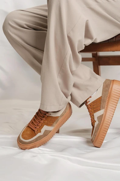 Shoetyle - Taba Hakiki Süet Bağcıklı Erkek Sneaker 115-K502