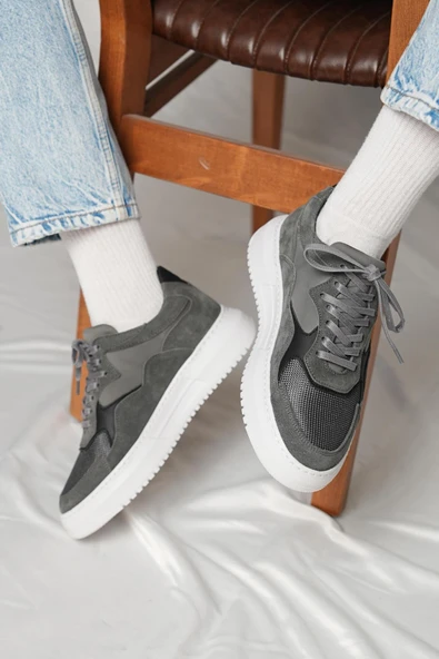Shoetyle - Gri Süet Bağcıklı Erkek Sneaker 115-602