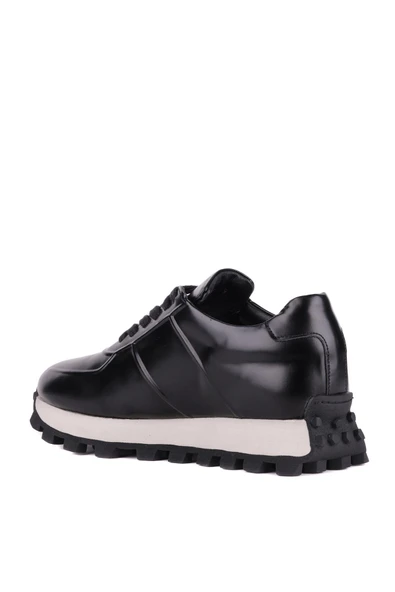 Shoetyle - Siyah Hakiki Açma Deri Bağcıklı Erkek Sneaker 115-K556 - Resim 6