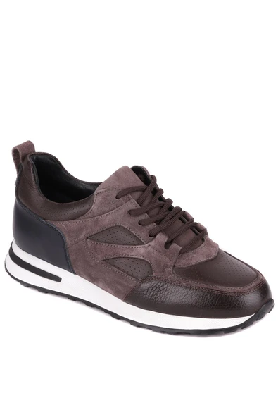 Shoetyle - Kahverengi Hakiki Deri Bağcıklı Erkek Sneaker 115-K511 - Resim 3