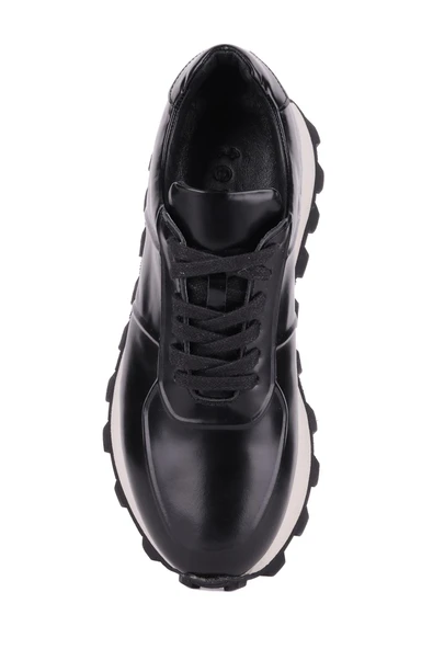 Shoetyle - Siyah Hakiki Açma Deri Bağcıklı Erkek Sneaker 115-K556 - Resim 7