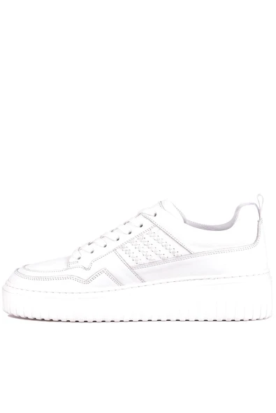 Shoetyle - Beyaz Hakiki Deri Bağcıklı Erkek Sneaker 115-K502 - Resim 5