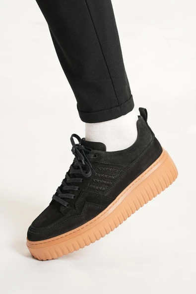 Shoetyle - Siyah Hakiki Süet Bağcıklı Erkek Sneaker 115-K502 ürün görseli