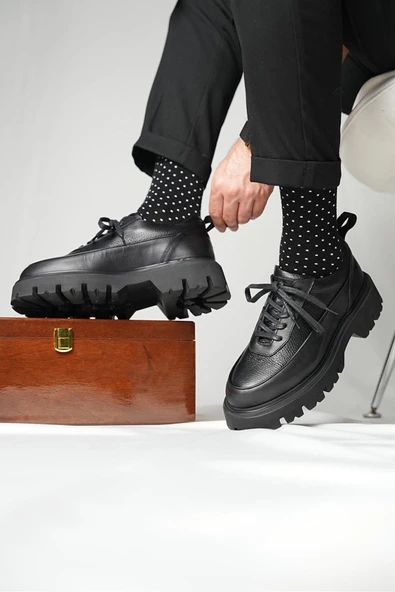 Shoetyle - Siyah Hakiki Deri Bağcıklı Erkek Günlük Ayakkabı 115-K534 ürün görseli 1