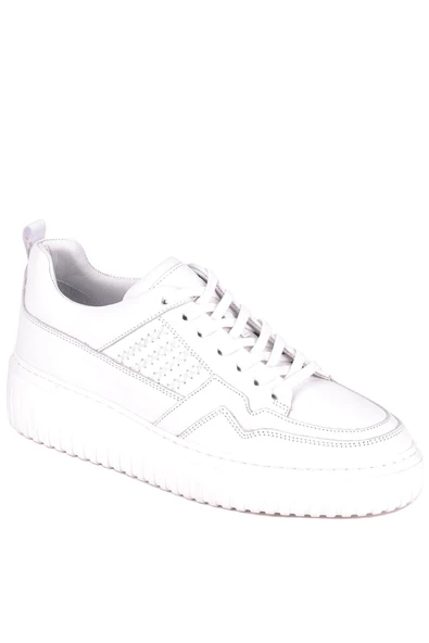 Shoetyle - Beyaz Hakiki Deri Bağcıklı Erkek Sneaker 115-K502 - Resim 3