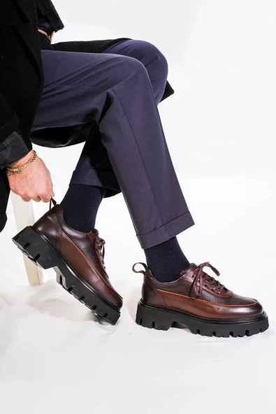 Shoetyle - Kahverengi Hakiki Deri Bağcıklı Erkek Günlük Ayakkabı 115-K534