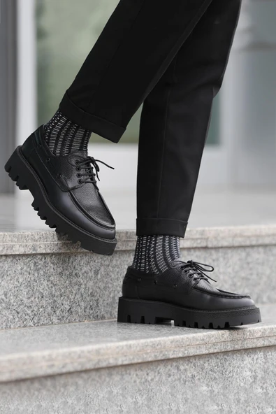 Shoetyle - Siyah Hakiki Deri Bağcıklı Erkek Günlük Ayakkabı 115-K512 ürün görseli
