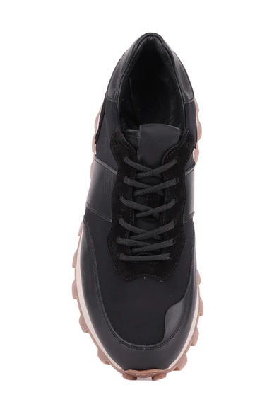 Shoetyle - Siyah Hakiki Deri Bağcıklı Erkek Sneaker 115-801 - Resim 7