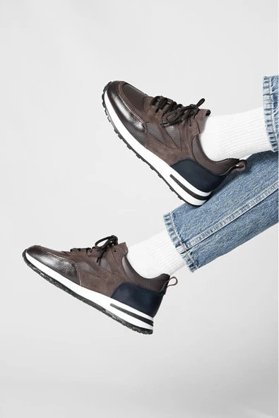 Shoetyle - Kahverengi Hakiki Deri Bağcıklı Erkek Sneaker 115-K511 ürün görseli