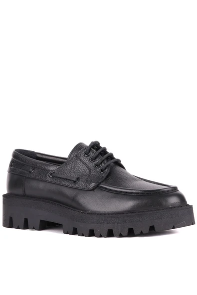 Shoetyle - Siyah Hakiki Deri Bağcıklı Erkek Günlük Ayakkabı 115-K512 - Resim 4