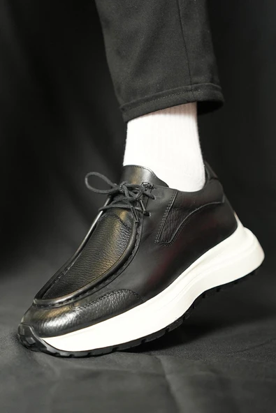 Shoetyle - Siyah Hakiki Deri Bağcıklı Erkek Günlük Ayakkabı 115-K525 ürün görseli