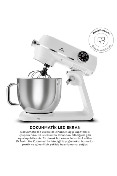 Karaca Multichef Artisan Digital Ekran 7 Litre Döküm Stand Mikser Pearl White 1800w