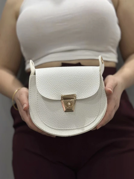 Klasik kapaklı beyaz cilt çanta - 4
