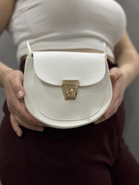 Klasik kapaklı beyaz cilt çanta - 2