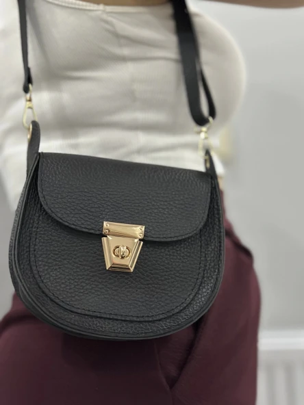 Klasik kapaklı siyah cilt çanta - 6