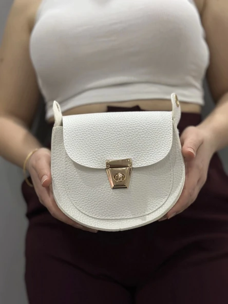 Klasik kapaklı beyaz cilt çanta - 3