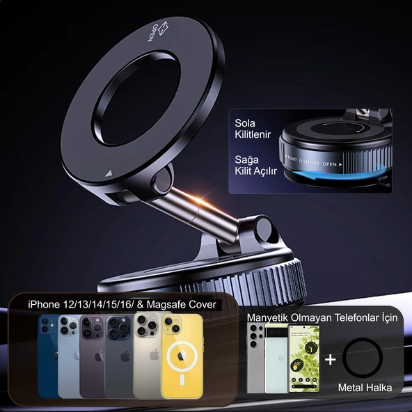 TriLine Manyetik Vakum Araç Montaj Telefon Üniversal Tutucu X68 Stand 360 ° Ayarlanabilir Katlanabilir - 3