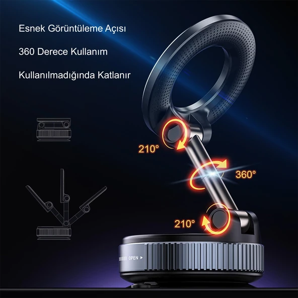 TriLine Manyetik Vakum Araç Montaj Telefon Üniversal Tutucu X68 Stand 360 ° Ayarlanabilir Katlanabilir - 2