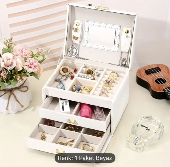 3 Katlı Modern Takı Organizer,Kilitlenebilir - 2