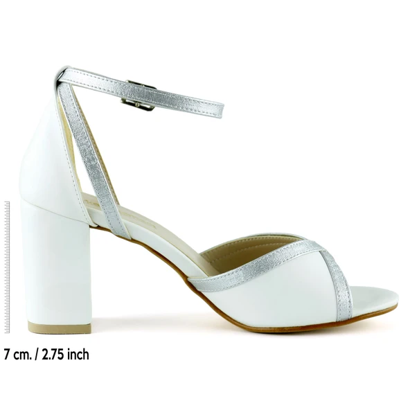 Erkan Saçmacı Charlotte Beyaz Gümüş Çapraz Bantlı Kalın Topuklu Zarif Gelinlik Ayakkabı - 2